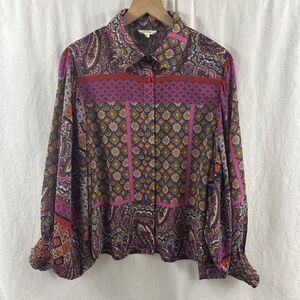 Ee:some Mixed print Colorful Balloon Sleeve Oversized Boho Top Womens M Artsy